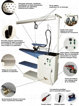 Table  repasser professionnelle LAZIO, Aspirante, Chauffante avec Gnrateur vapeur intgr