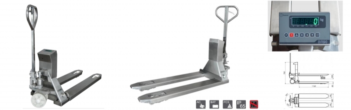 Transpalette peseur INOX 2000kg, prcision 1kg