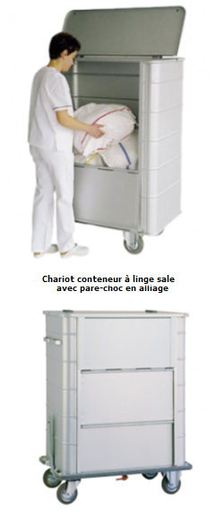 Chariot conteneur  linge sale - parois nervures, fond fixe, 714L