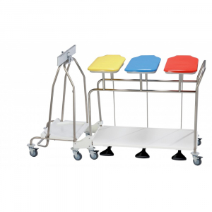 Chariot 3 porte-sacs  linge avec collecteur de dchets INOX