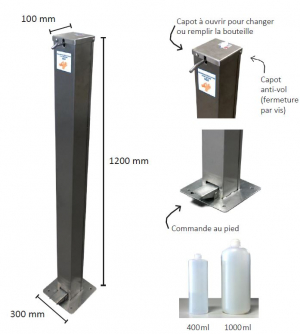 Distributeur de gel hydroalcoolique manuel INOX- Sur pied