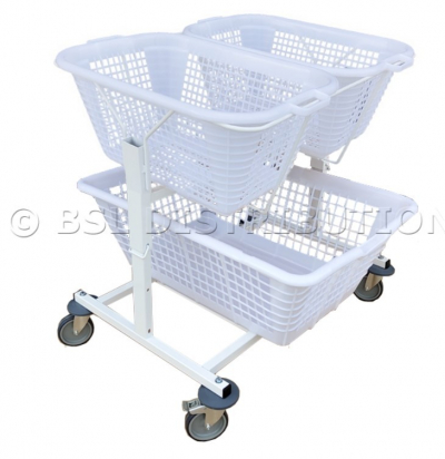  Chariot porte-corbeille  linge ergonomique (2x 57L + 1x 131L)