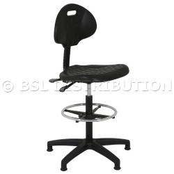 Sige assis debout avec assise en mousse polyurthane et repose pied mtallique.