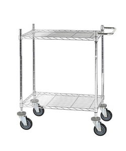 Chariot de service 2 plateaux en fil d'acier chrom - Plusieurs longueurs disponibles