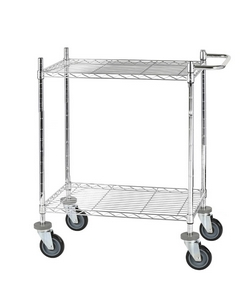 Chariot de service 2 plateaux en fil d'acier chrom - Plusieurs longueurs disponibles