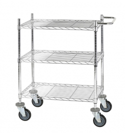 Chariot de service 3 plateaux en fil d'acier chrom - Plusieurs longueurs disponibles