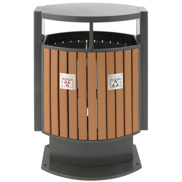 Lot de 2 poubelles d'extérieur 29L + cendrier acier bois